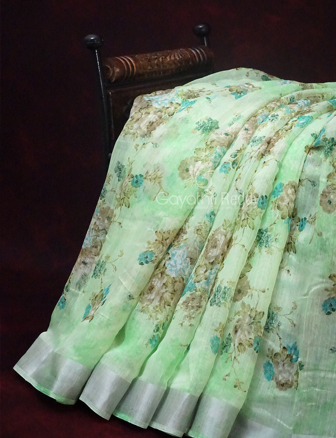 Shades of Apple Green with Floral Design Semi Chanderi Saree By Gayathri Reddy Designer Studio - Distacart