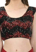 Thumbnail for  Olive Red And Black Ruffled Ready To Wear Saree