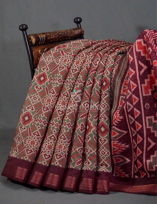 Wine Colour Patola Print Semi Chanderi Saree By Gayathri Reddy Designer Studio - Distacart
