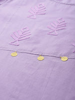 Thumbnail for HERE&NOW Women Lavender Yoke Design Pure Cotton Thread Work Straight Kurta - Distacart