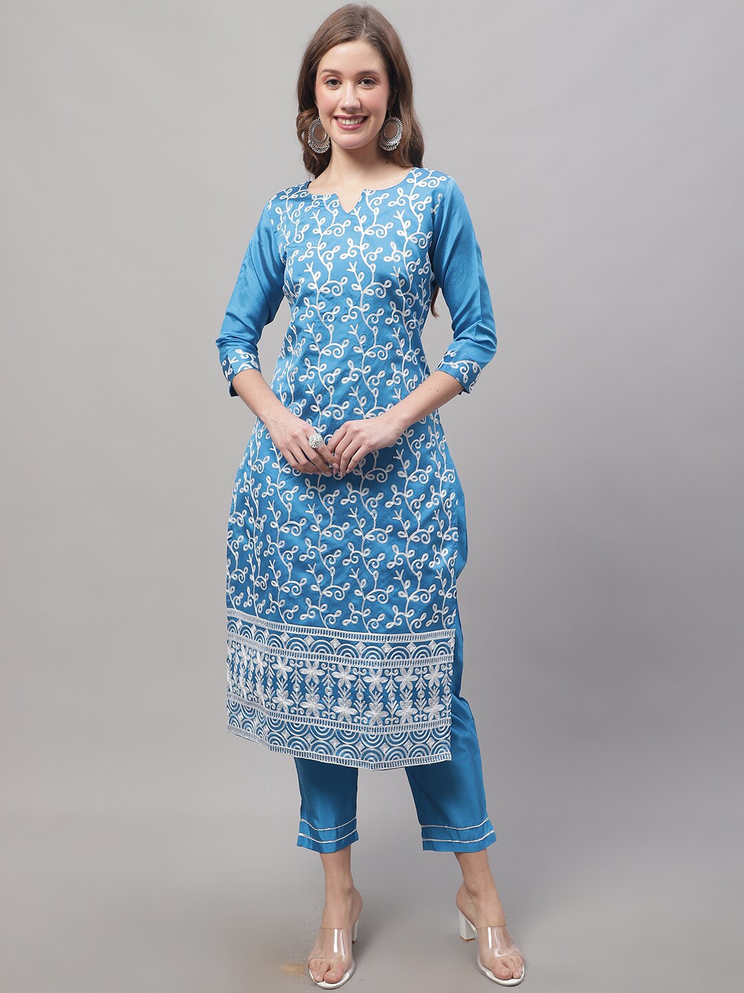 Kalini Floral Embroidered Kurta with Trousers & Dupatta - Distacart