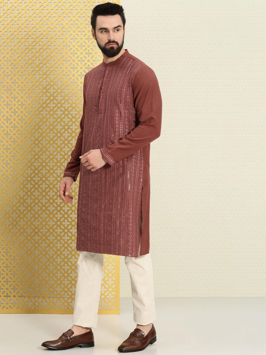 House of Pataudi Men Floral Embroidered Sequined Floral Jashn Kurta - Distacart