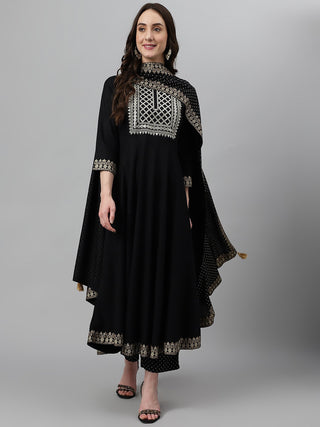 Khushal K Ethnic Motifs Yoke Design Zari Sequined Anarkali Kurta with Palazzos & Dupatta - Distacart