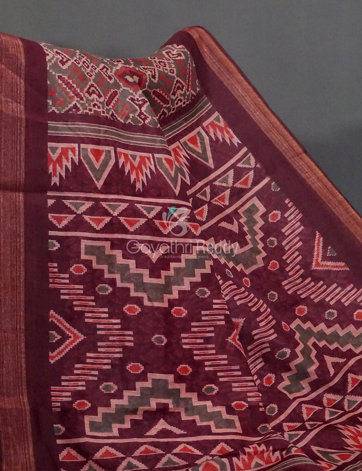 Wine Colour Patola Print Semi Chanderi Saree By Gayathri Reddy Designer Studio - Distacart