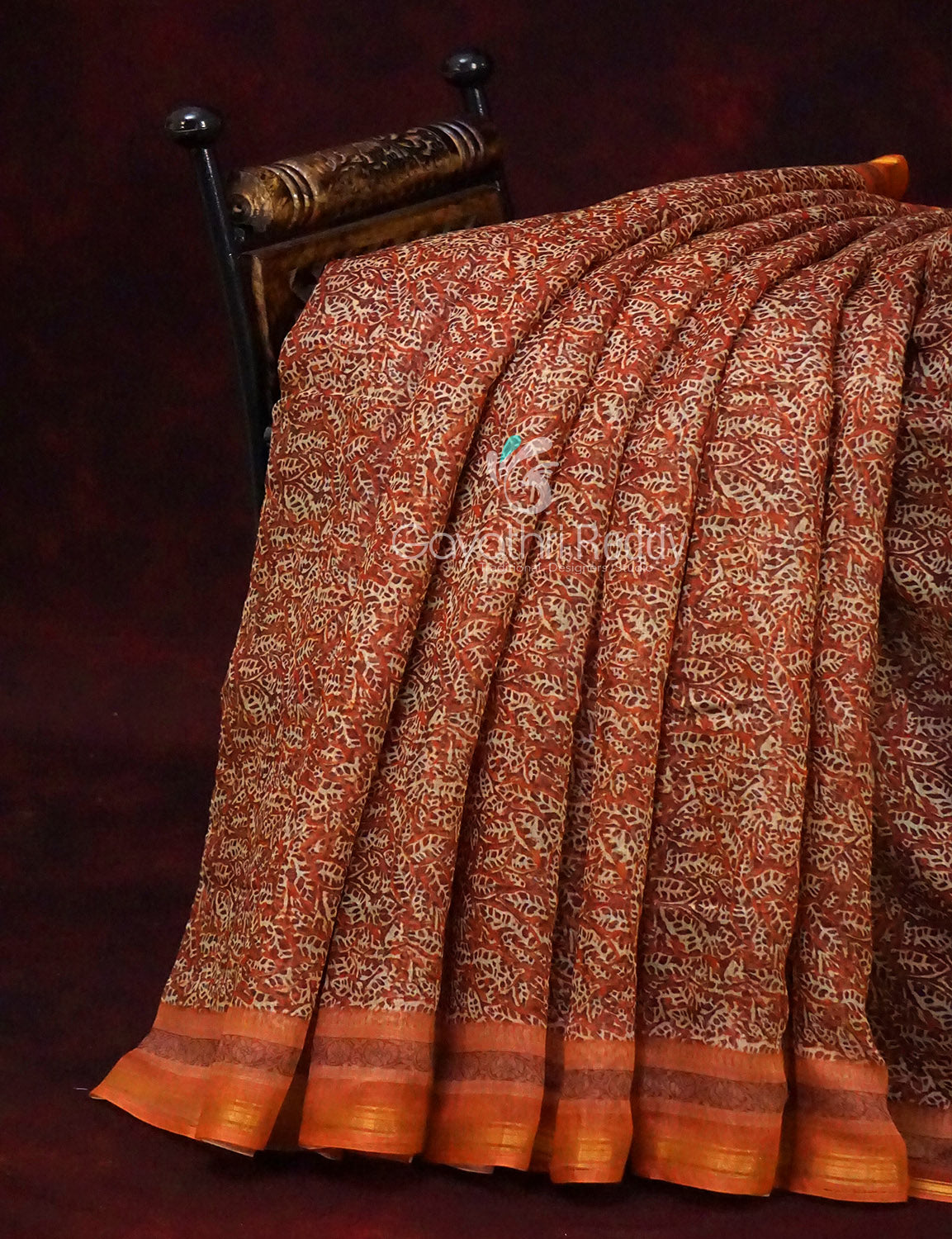 Orange and Rust Printed Semi Chanderi Saree By Gayathri Reddy Designer Studio - Distacart
