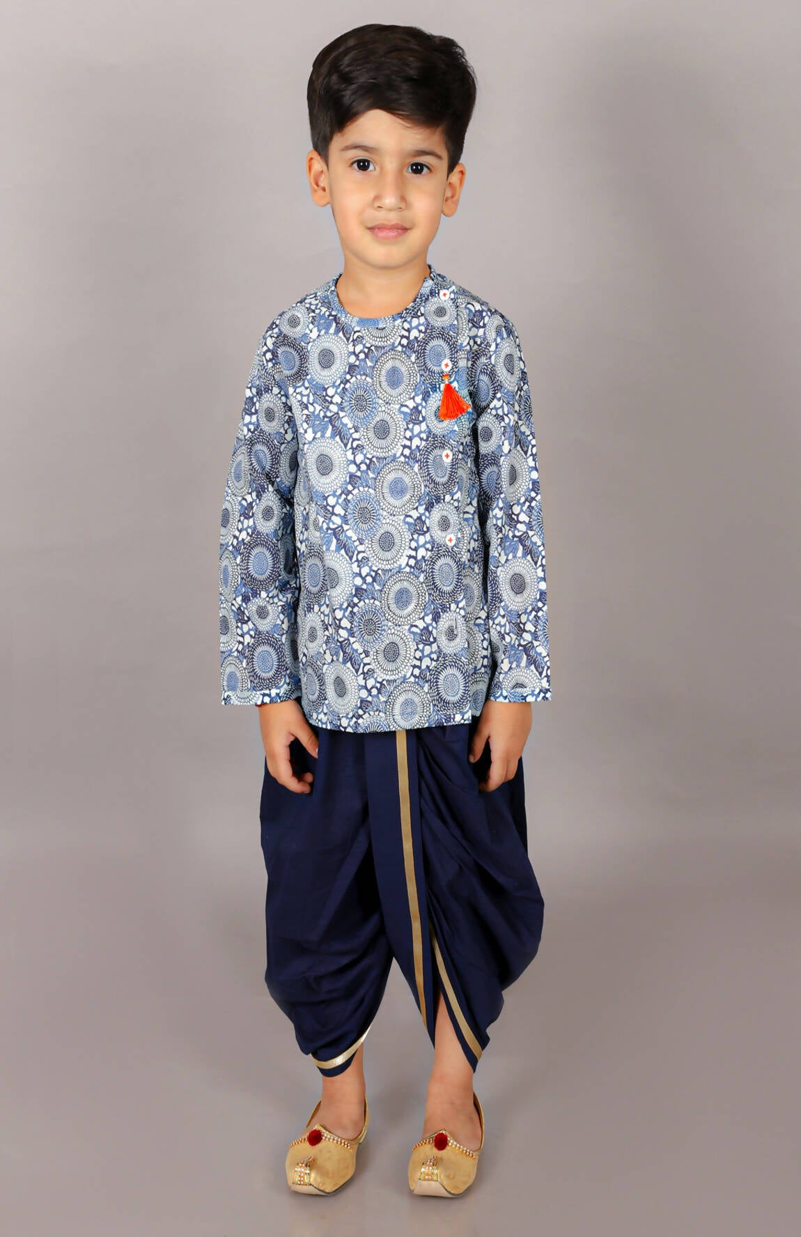 Lil Drama Folklore Boys Navy Kurta With Dhoti - Distacart