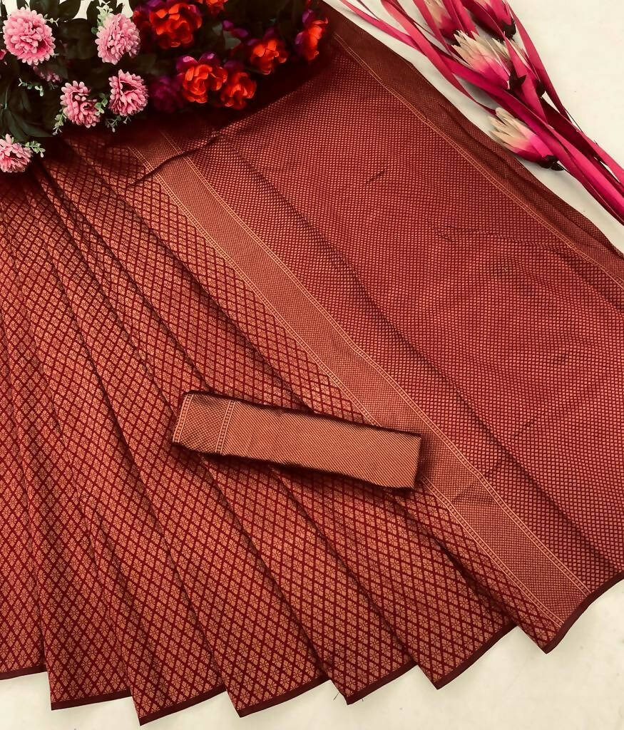 DEIANA'S Beautiful Golden Jari with New Design Soft Lichi Silk Saree - Brown - Distacart