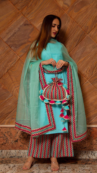 Pomcha Jaipur Siya Light Blue Cotton Suit Set - Distacart