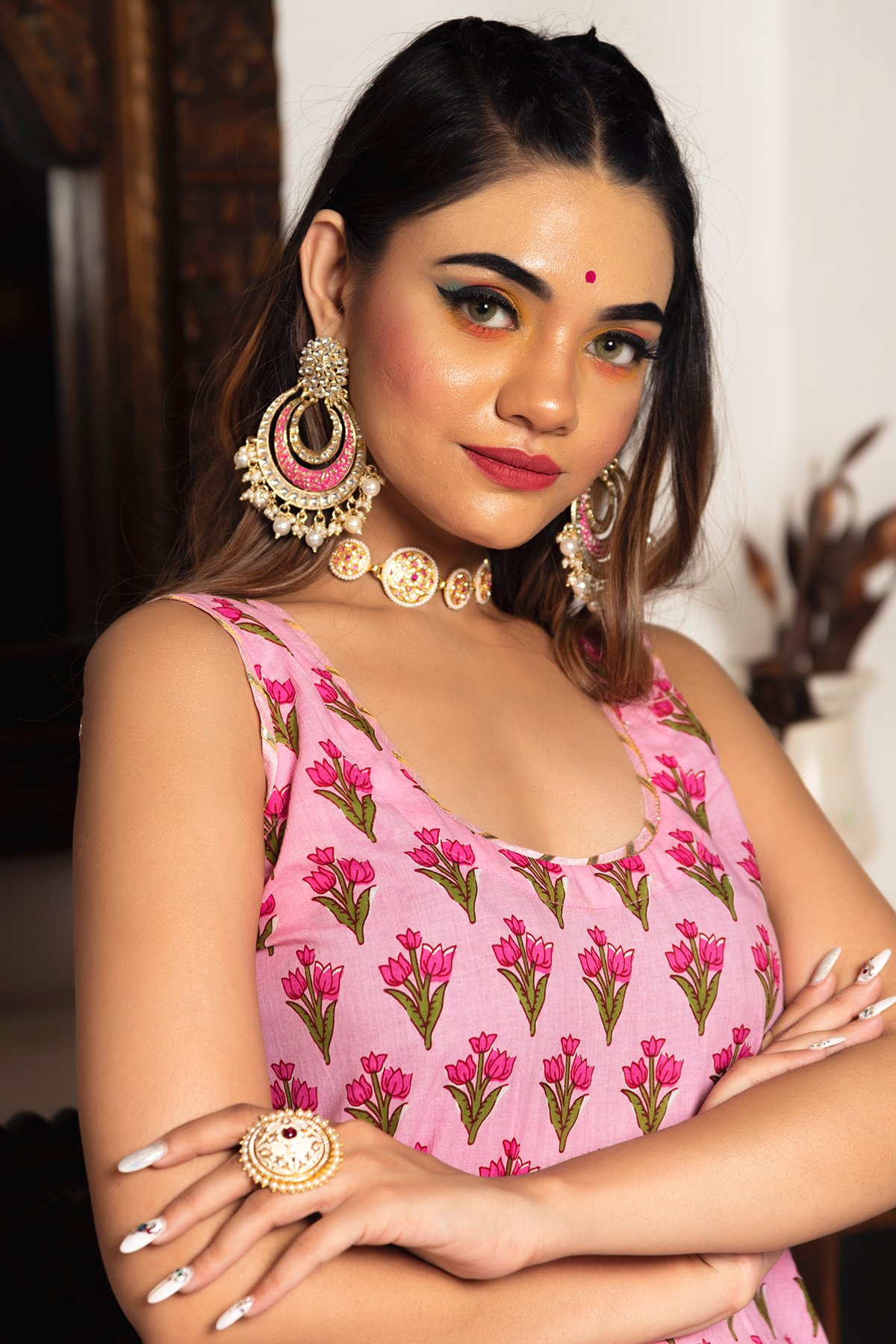 Pomcha Jaipur Gulbahar Pink Hand Block Suit Set - Distacart