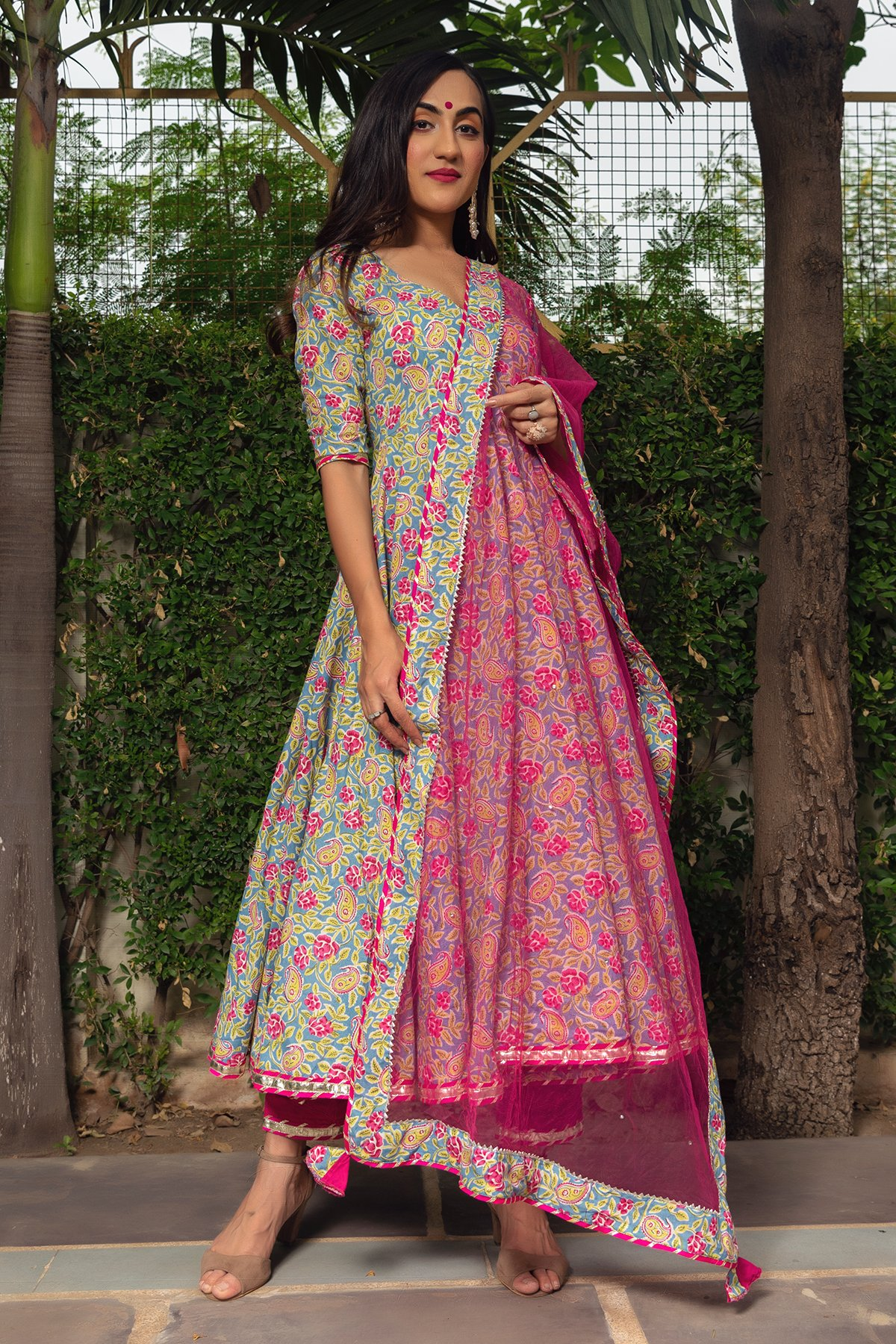 Pomcha Jaipur Jaipuri Hand Block Cotton Anarkali Set - Distacart