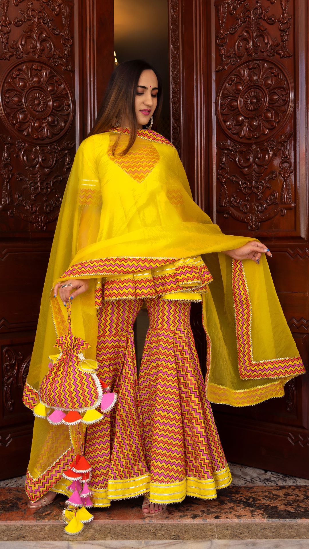 Pomcha Jaipur Tuscan Yellow Cotton Sharara Set - Distacart