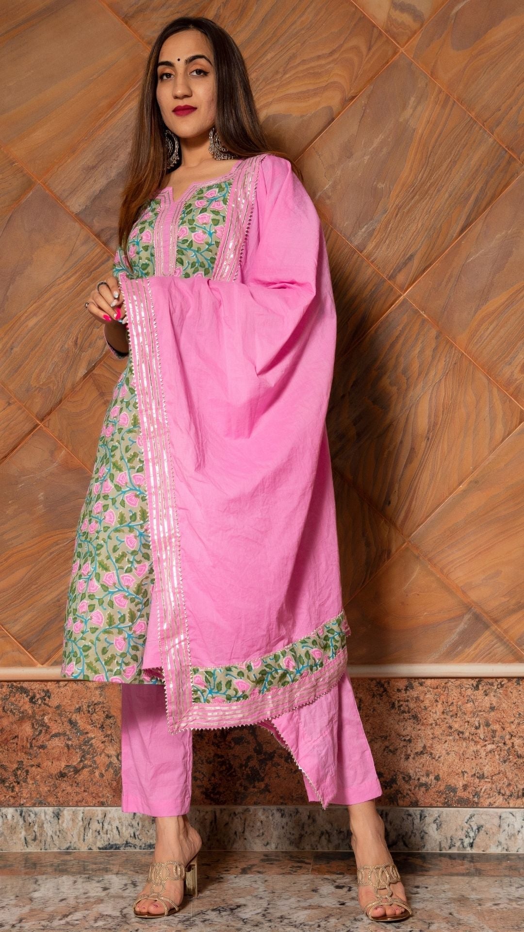 Pomcha Jaipur Pink Phool Hand Block Cotton Kurta Set - Distacart