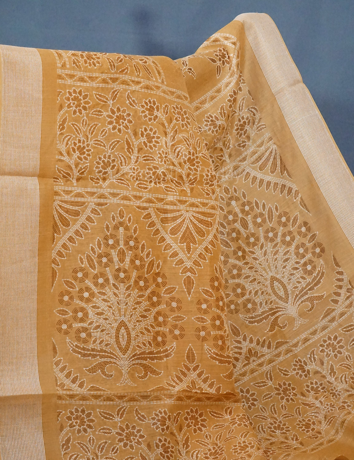 Shades of Light Mustard Colour Floral Print Semi Chanderi Saree By Gayathri Reddy Designer Studio - Distacart
