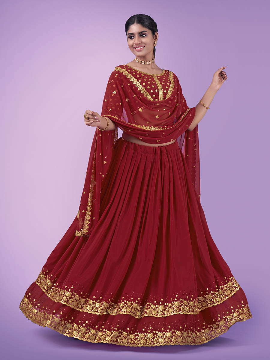 Myra Red Georgette Embroidered Designer Lehenga - Distacart
