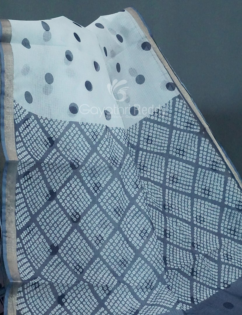 Shades of Cream And Denim Grey Colour With Patli Pallu Design Pure Kota Cotton Saree By Gayathri Reddy Designer Studio - Distacart
