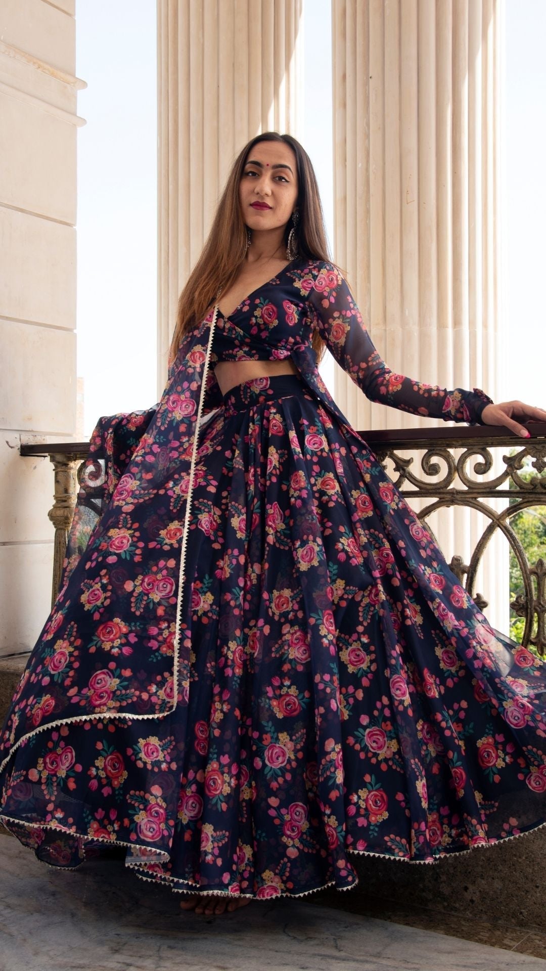 Pomcha Jaipur Majari Blue Organza Lehenga Set - Distacart