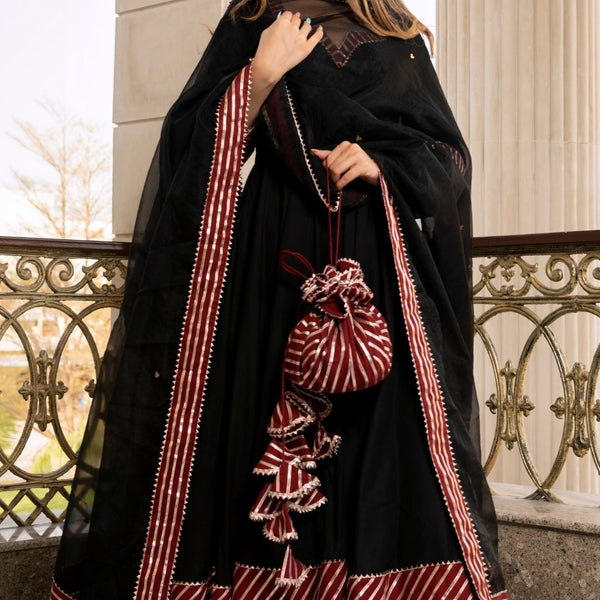 Pomcha Jaipur Hina Black And Maroon Anrkali Set - Distacart