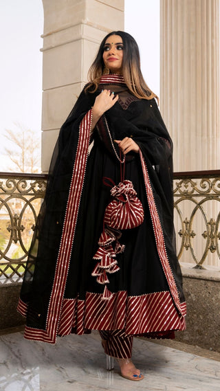 Pomcha Jaipur Hina Black And Maroon Anrkali Set - Distacart