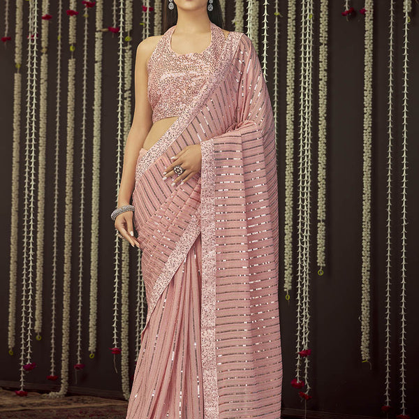 Myra Baby Pink Art Silk Heavy Embroidered Saree - Distacart