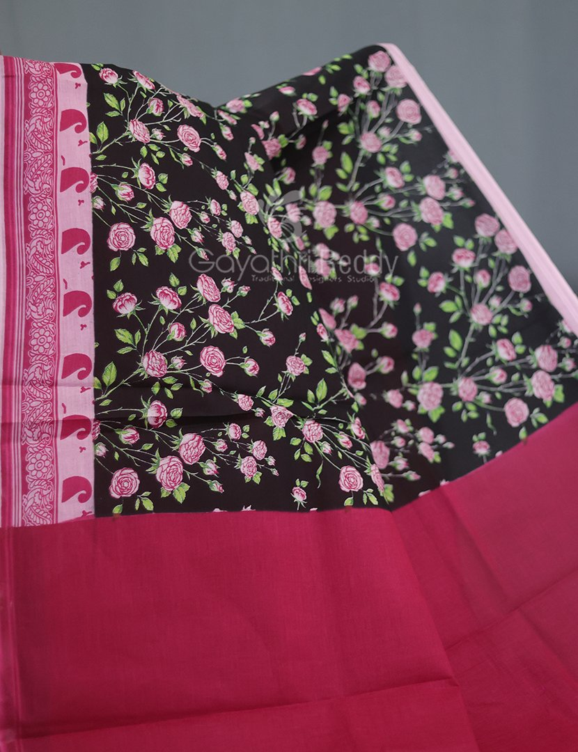 Block Print Black Coloured Mulmul Cotton Saree By Gayathri Reddy Designer Studio - Distacart