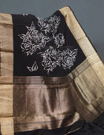 Thumbnail for Shades of Black Floral Screen Dola Silk Saree By Gayathri Reddy Designer Studio - Distacart