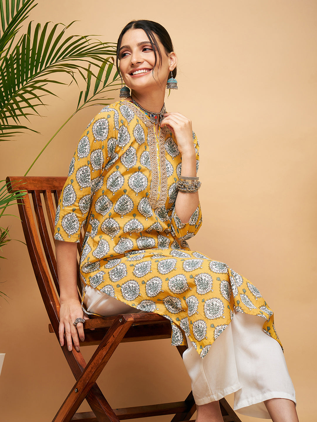 InWeave Women's Sunset Boota Print Gota Straight Kurta - Distacart