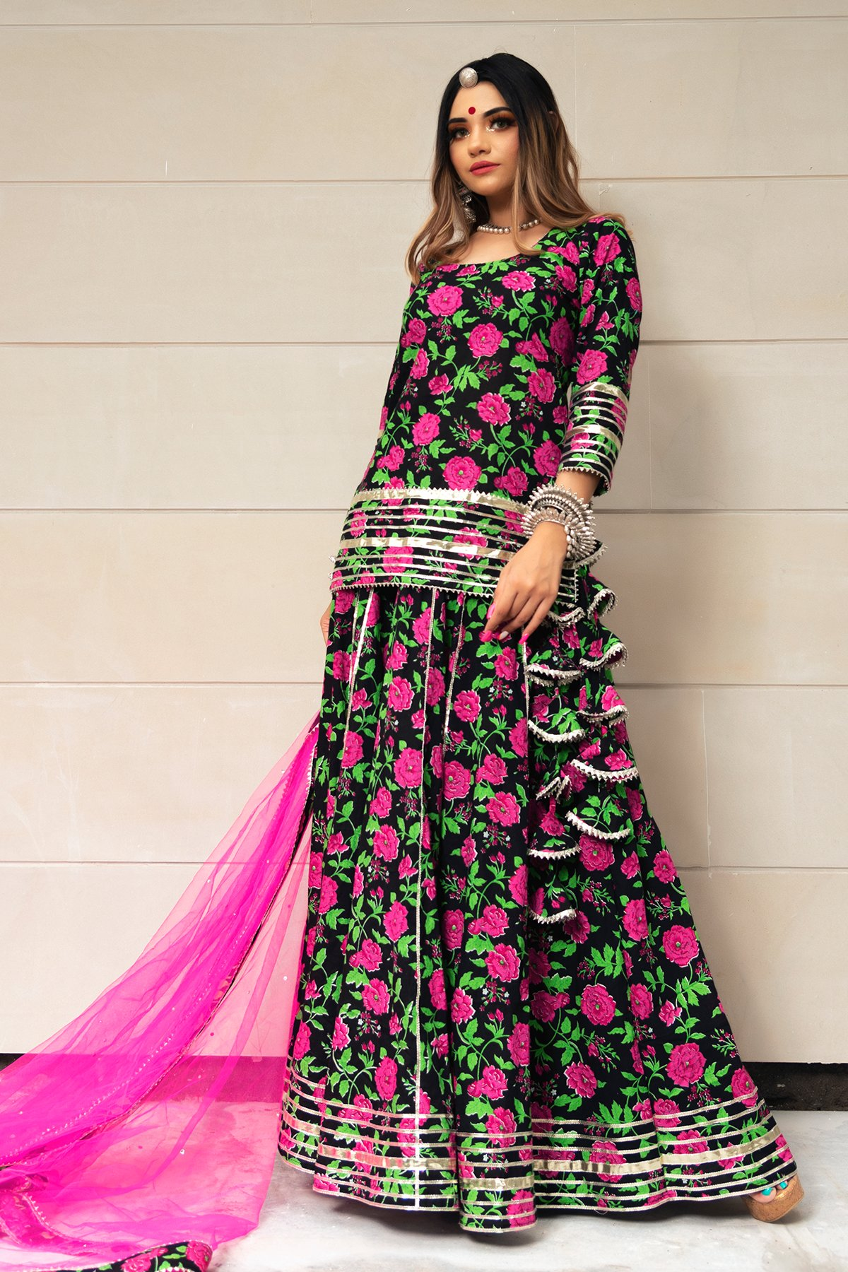 Pomcha Jaipur Gulmohar Cotton Hand Block Skirt Set - Distacart