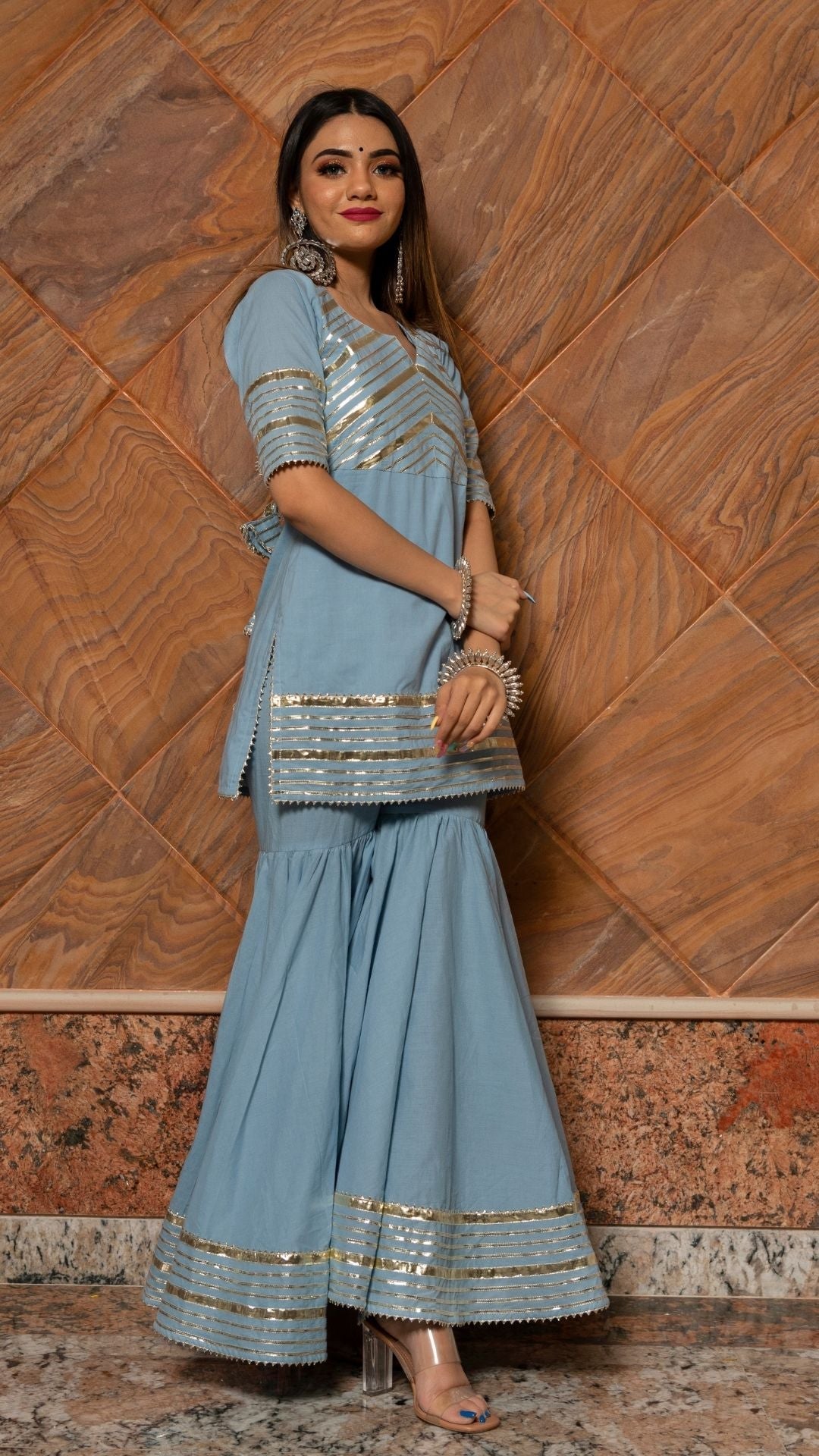 Pomcha Jaipur Powder Blue Pure Cotton Sharara Set - Distacart