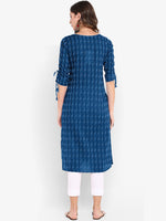 Thumbnail for Janasya Blue Woven Design Straight Kurta - Distacart