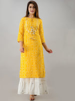 Thumbnail for HERE&NOW Yellow & White Bandhani Printed Gotta Patti Kurta with Sharara - Distacart