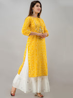 Thumbnail for HERE&NOW Yellow & White Bandhani Printed Gotta Patti Kurta with Sharara - Distacart