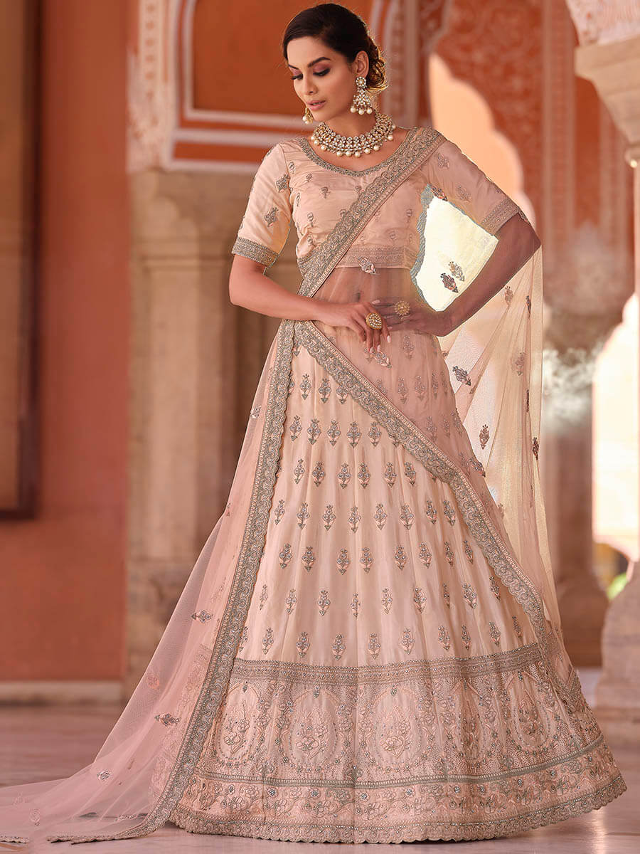 Myra Peach Embroidered Designer Lehenga Choli - Distacart