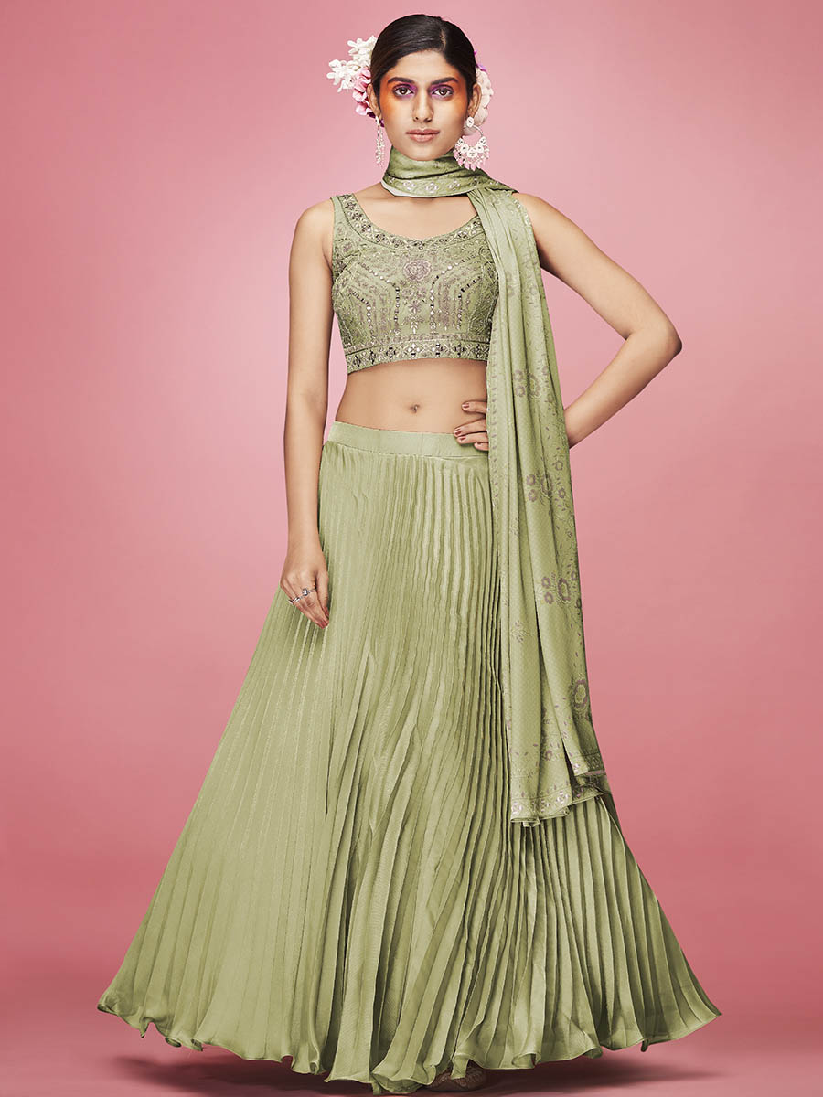 Myra Olive Art Silk Embroidered Designer - Distacart