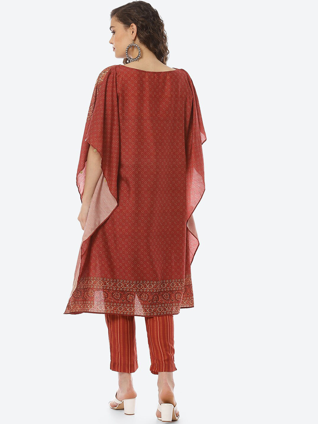 Biba Women Brown Printed Layered Kaftan Kurti with Trousers - Distacart