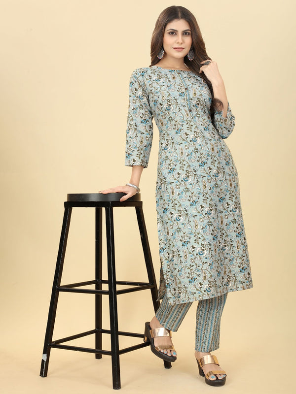 Kalini Ethnic Motifs Printed Thread Work Kurta with Trousers - Distacart