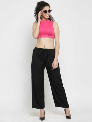 PAVONINE Black Color Straight Fit Rayon Fabric Palazzo For Women - Distacart