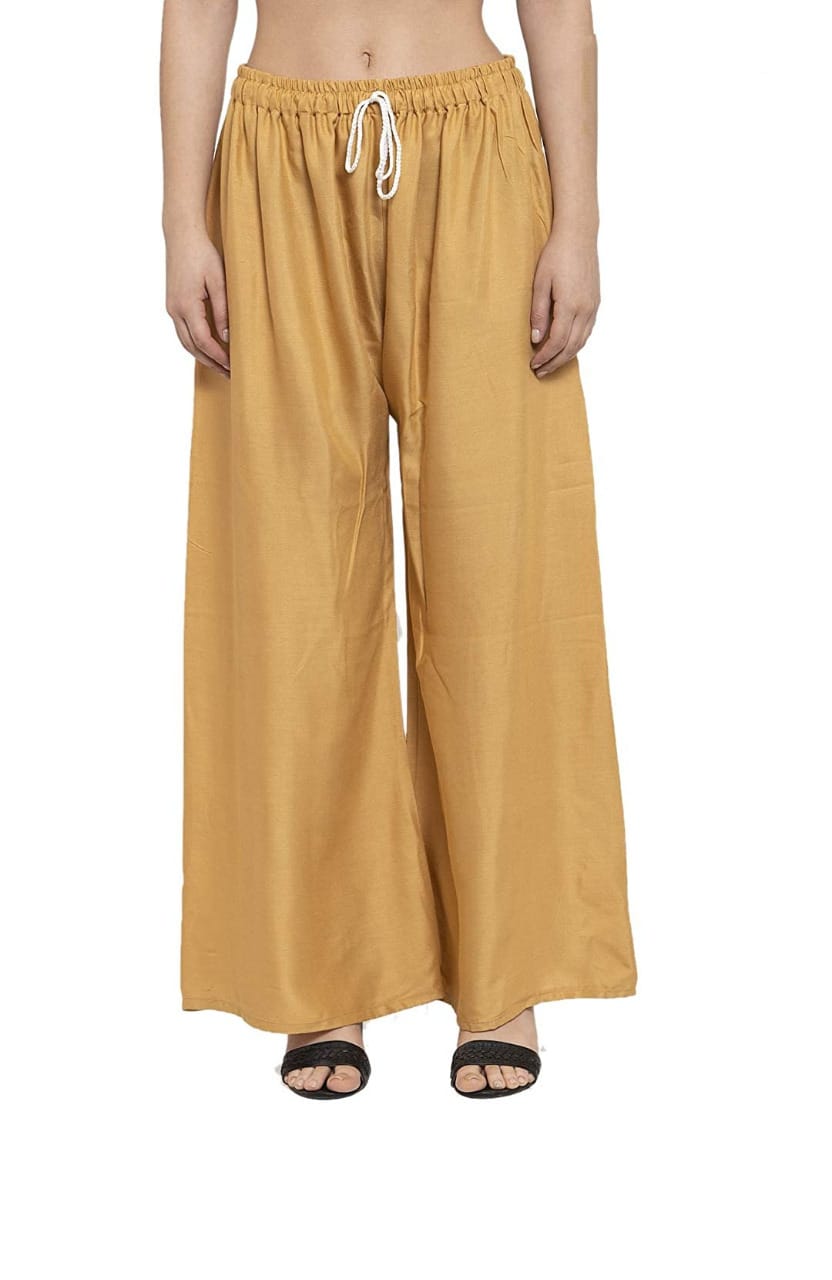 PAVONINE Beige Color Straight Fit Rayon Fabric Palazzo For Women - Distacart