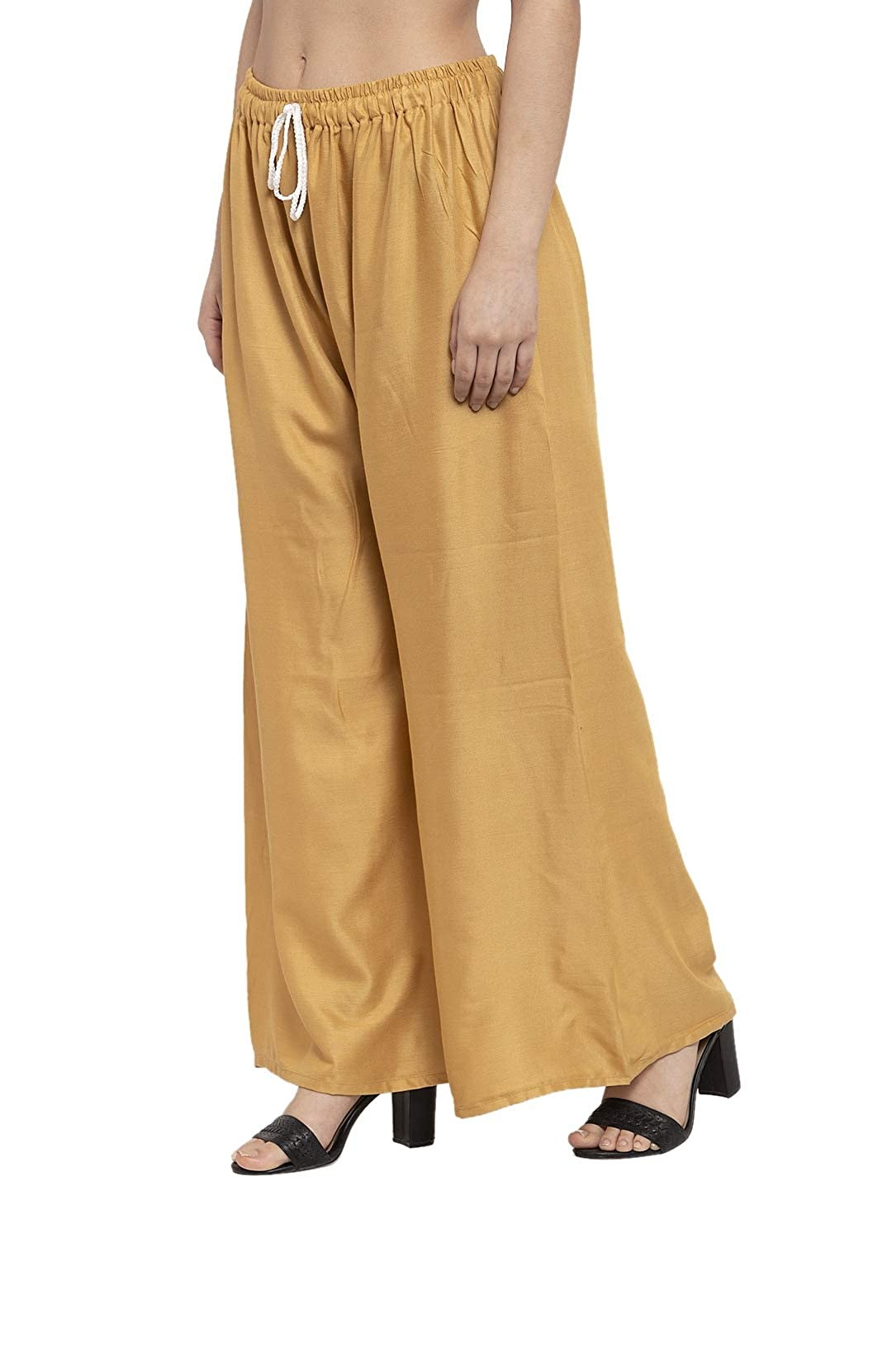 PAVONINE Beige Color Straight Fit Rayon Fabric Palazzo For Women - Distacart