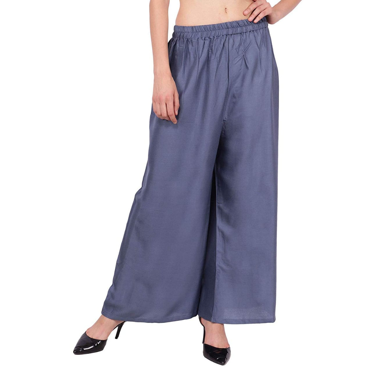 PAVONINE Grey Color Straight Fit Rayon Fabric Palazzo For Women - Distacart