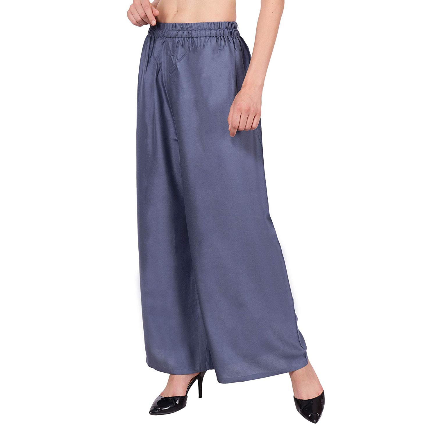 PAVONINE Grey Color Straight Fit Rayon Fabric Palazzo For Women - Distacart