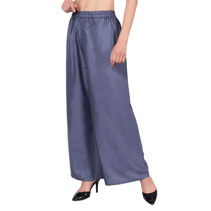 PAVONINE Grey Color Straight Fit Rayon Fabric Palazzo For Women - Distacart