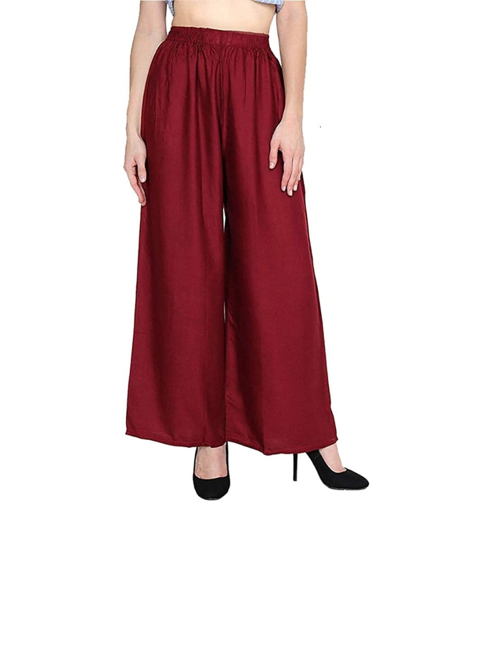 PAVONINE Maroon Color Straight Fit Rayon Fabric Palazzo For Women - Distacart