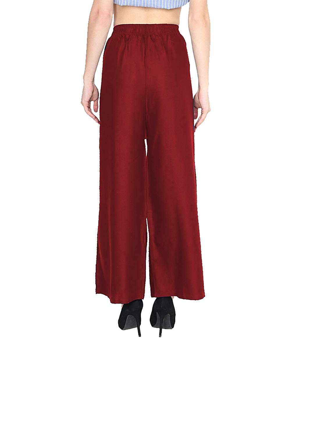 PAVONINE Maroon Color Straight Fit Rayon Fabric Palazzo For Women - Distacart
