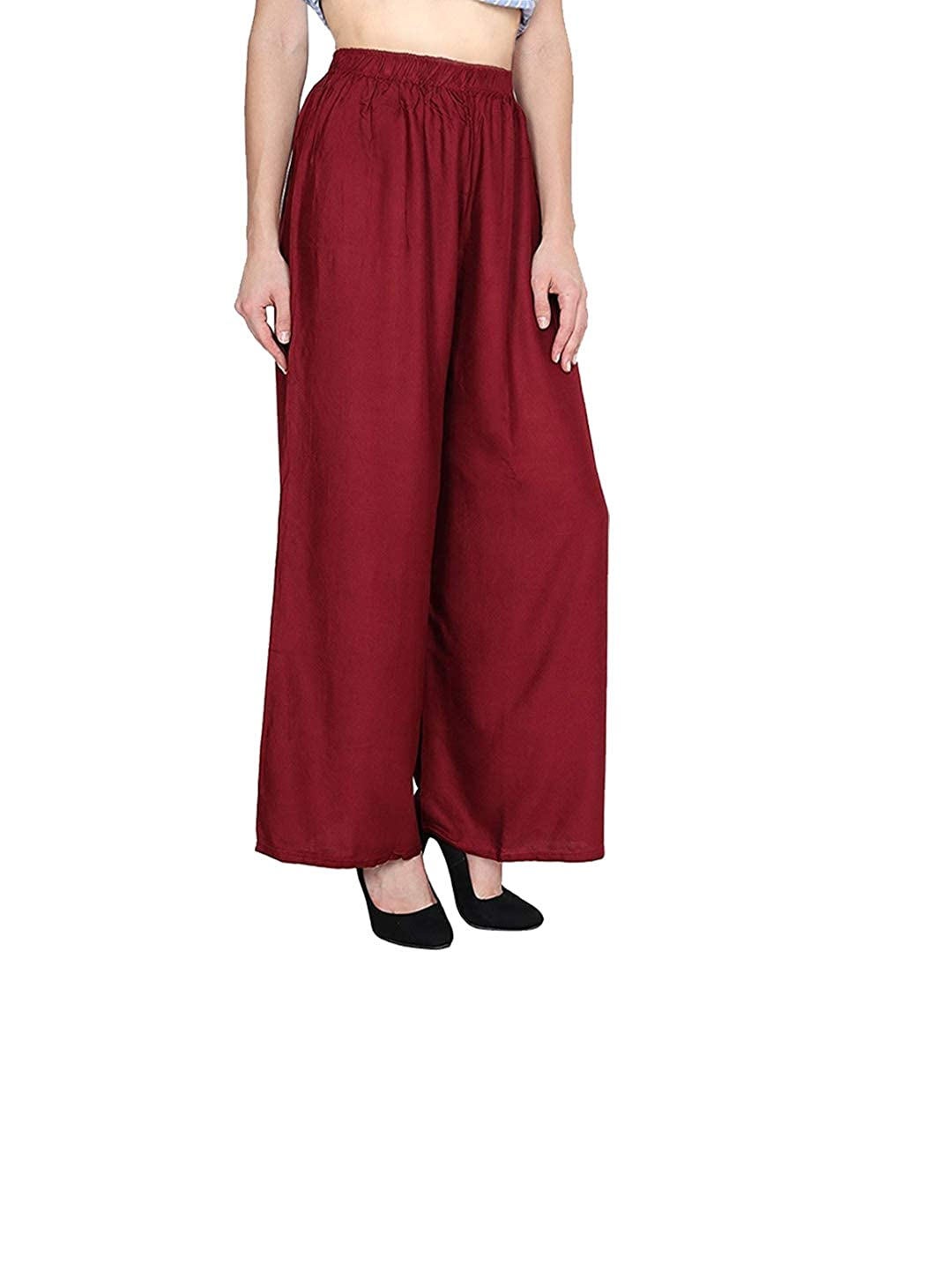 PAVONINE Maroon Color Straight Fit Rayon Fabric Palazzo For Women - Distacart