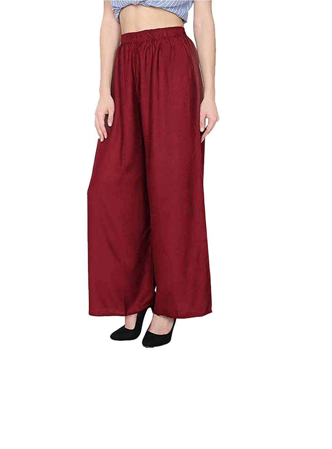 PAVONINE Maroon Color Straight Fit Rayon Fabric Palazzo For Women - Distacart