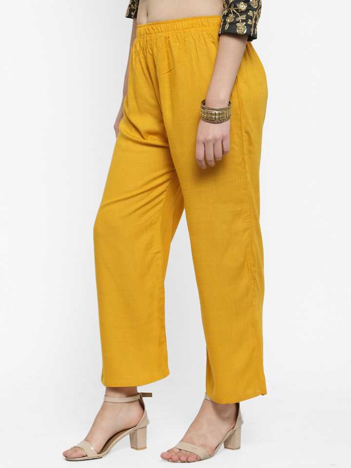 PAVONINE Mustard Color Straight Fit Rayon Fabric Palazzo For Women - Distacart