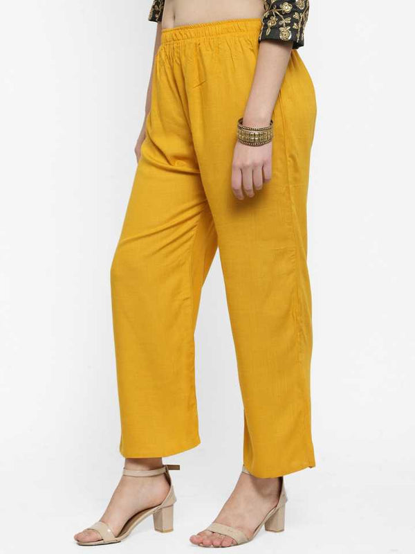 PAVONINE Mustard Color Straight Fit Rayon Fabric Palazzo For Women - Distacart