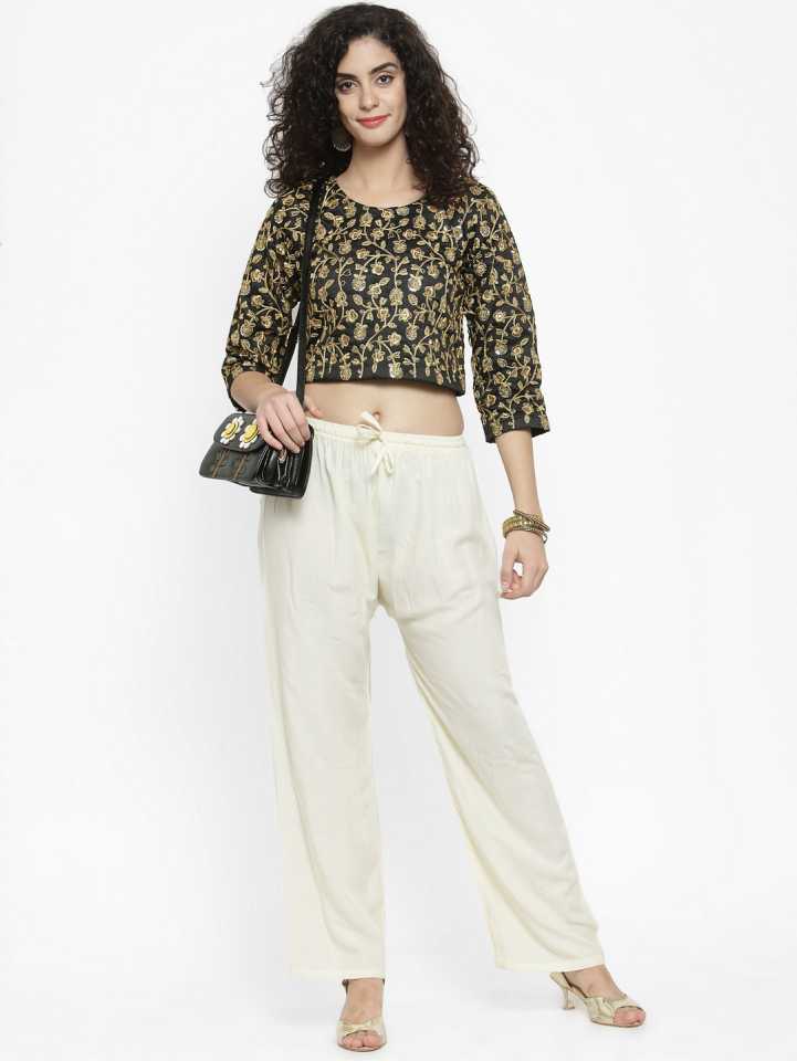 PAVONINE Off White Color Straight Fit Rayon Fabric Palazzo For Women - Distacart