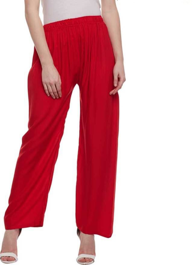 PAVONINE Red Color Straight Fit Rayon Fabric Palazzo For Women - Distacart