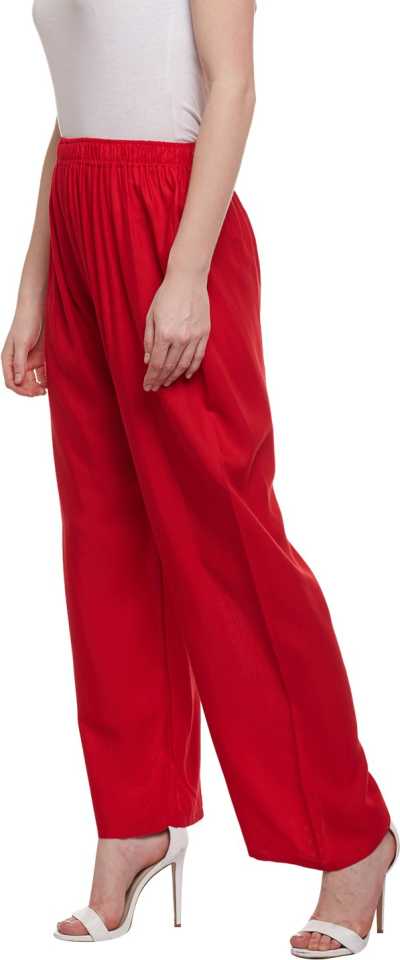 PAVONINE Red Color Straight Fit Rayon Fabric Palazzo For Women - Distacart